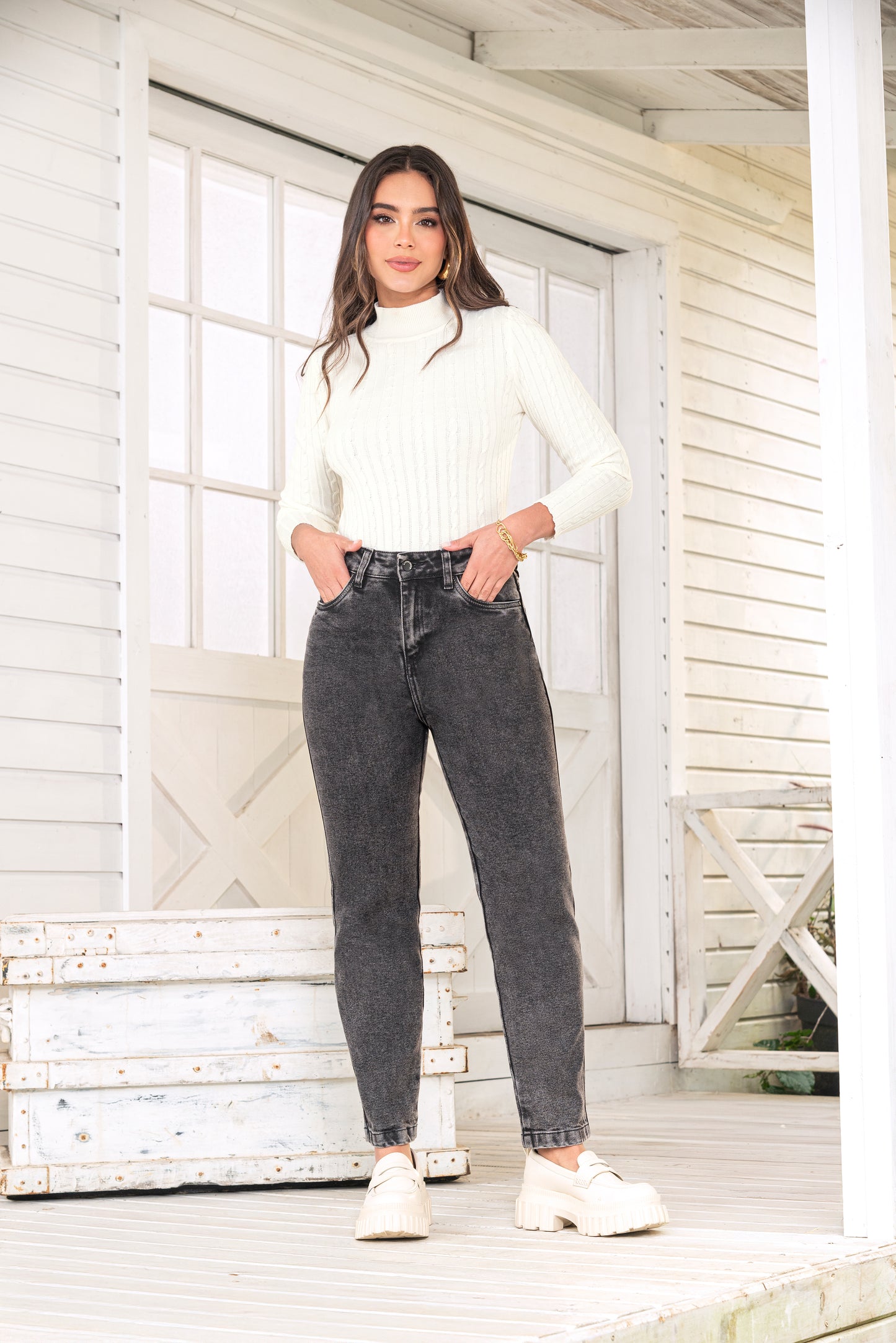 Mom Fit Ochentero-Índigo Licrado Gris Nueva Silueta Confort Ref 1905