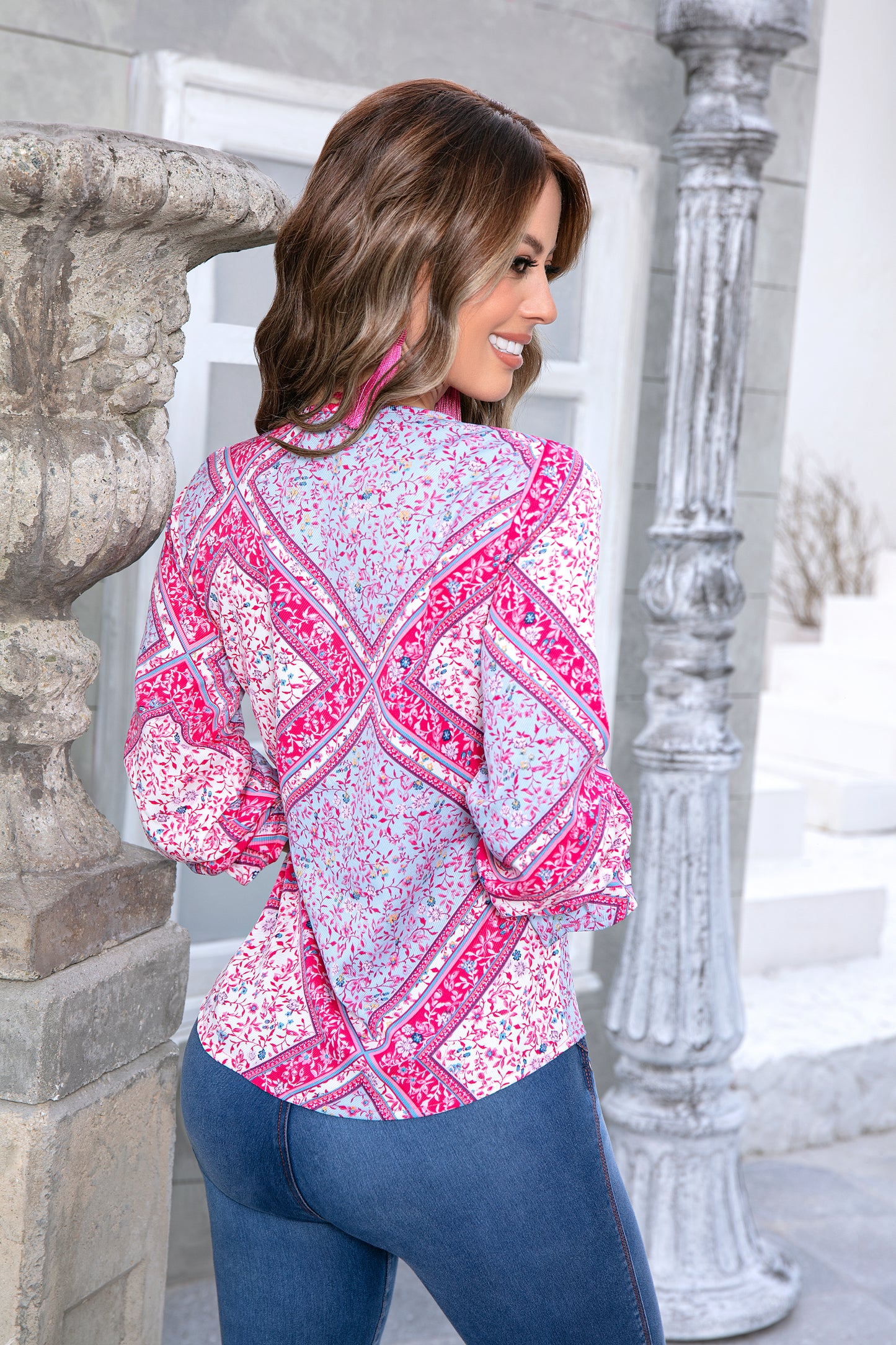 Blusa Chalis Estampado Rosa Ref A-396