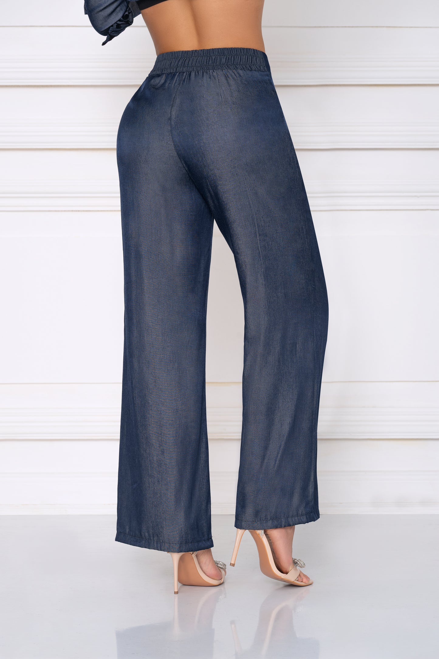 Pantalón Chambray Pasadores con Textura Wide Leg Ref A-777