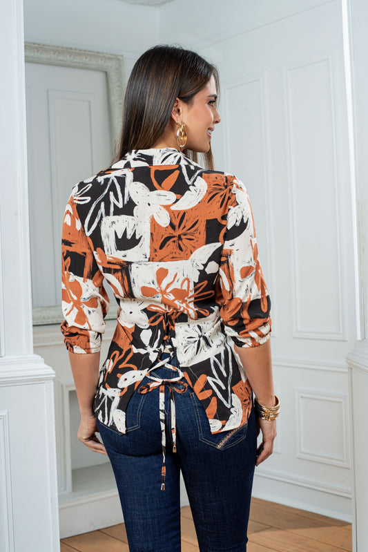 Blusa estampada naranja café Ref A-549