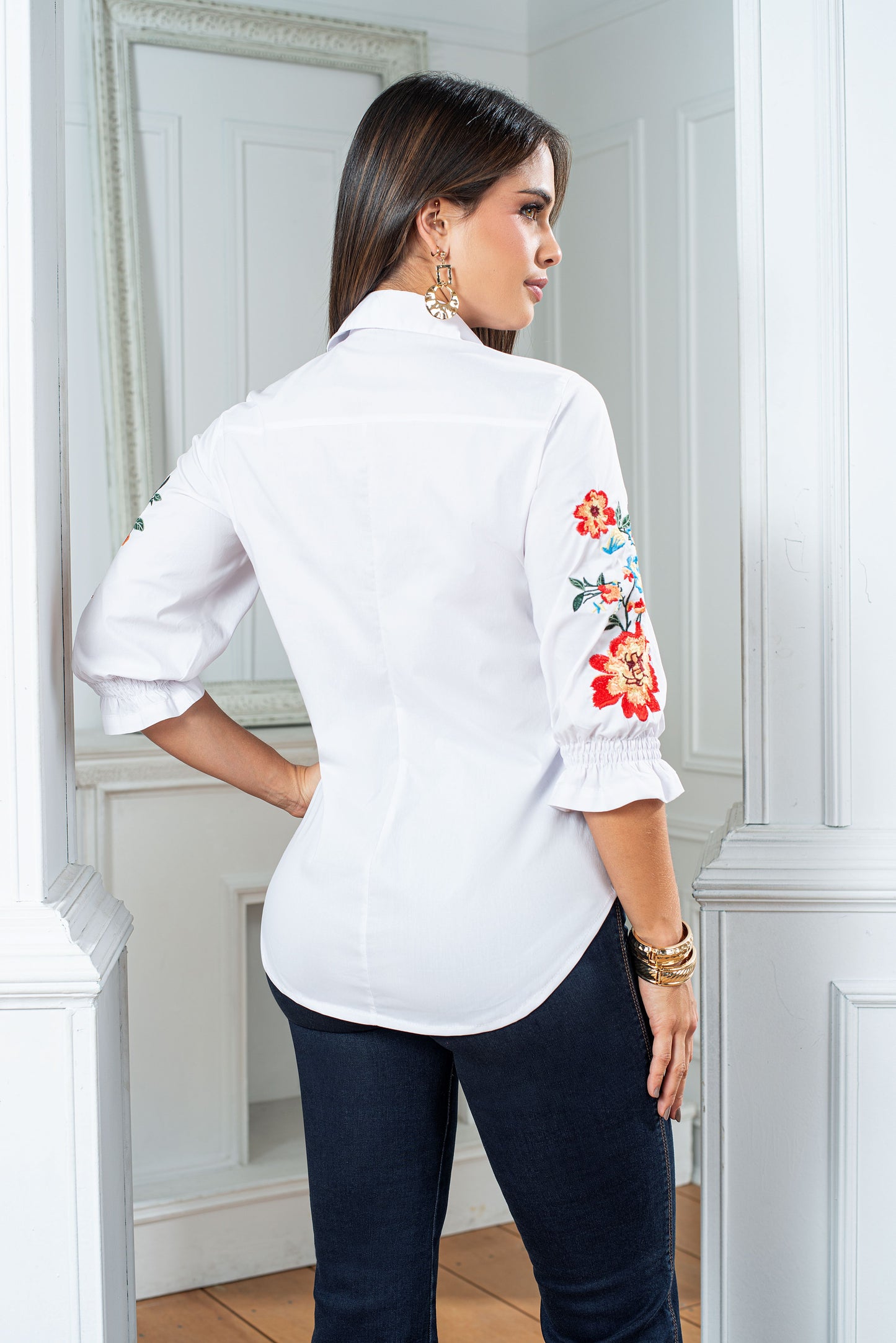 Blusa Popelina Blanca Bordada Ref A-550