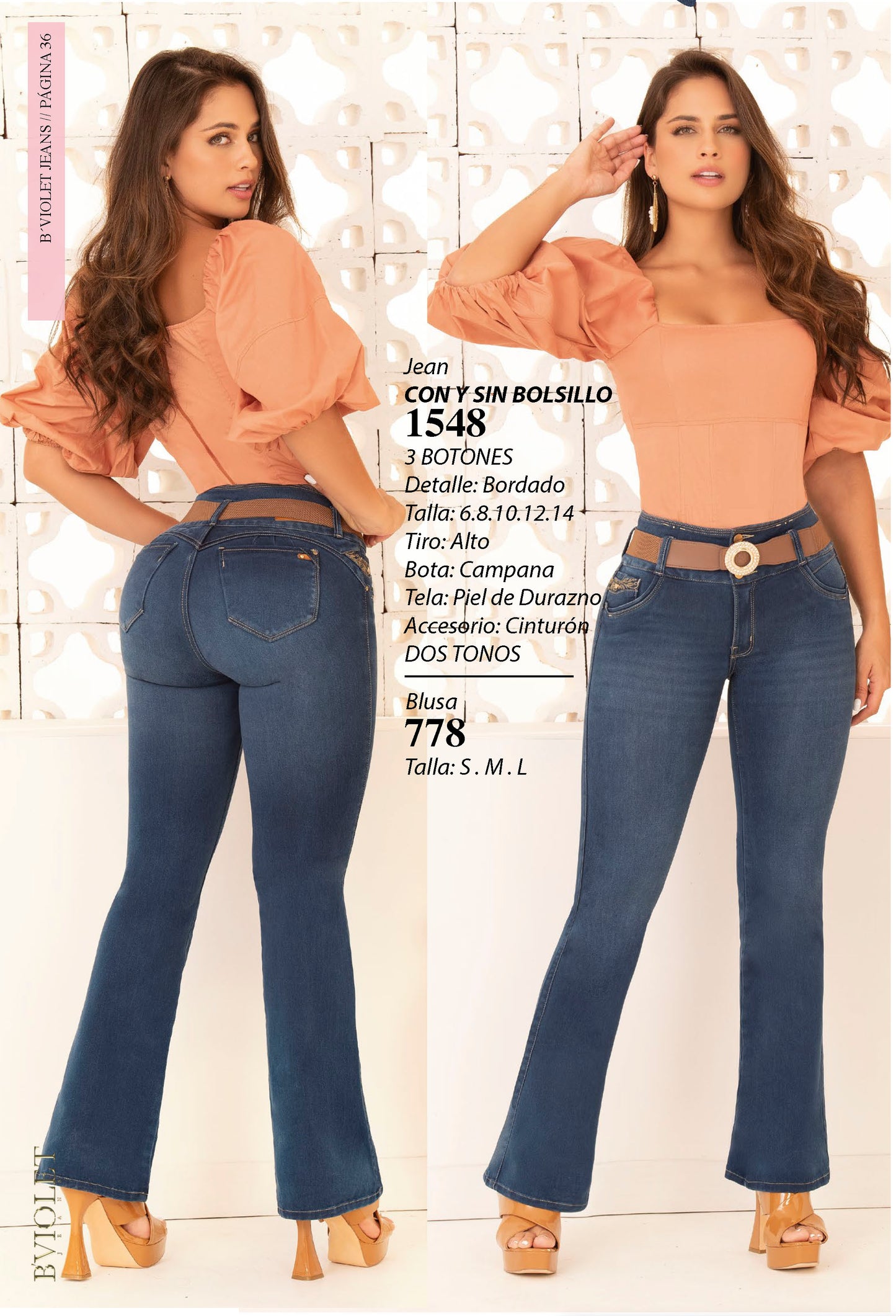 Jeans Bviolet Campana Claro Con Bolsillo Ref 1548