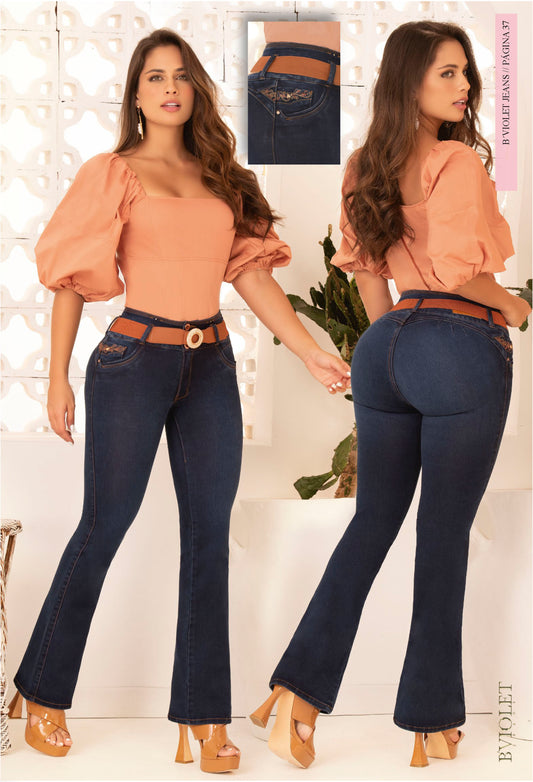 Jeans Bviolet Campana Oscuro Sin Bolsillo Ref 1548