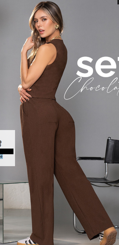 Conjunto Tejido Crepé Café Ref A-648