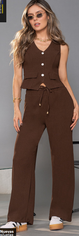 Conjunto Tejido Crepé Café Ref A-648