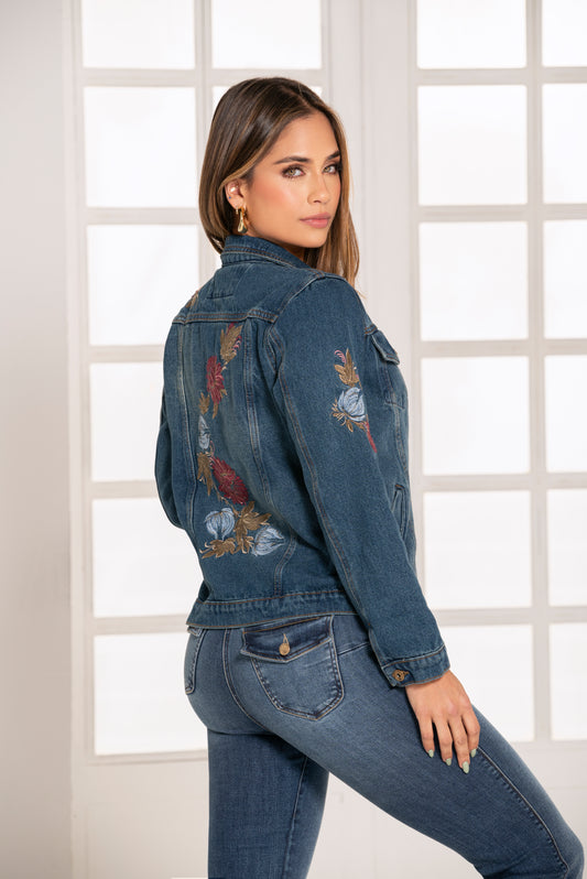 Chaqueta de Jean Bordada Indigo Rigido Ref B-609