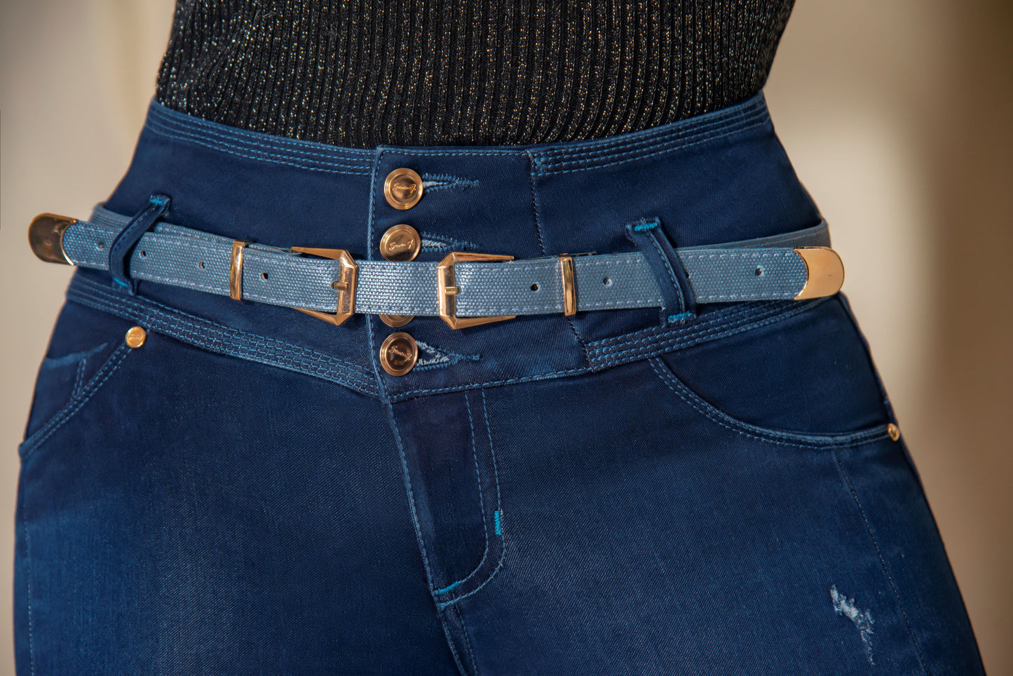 Jean Pretina Alta Control Abdomen - Bota Tubo Tobillero Ref 1445