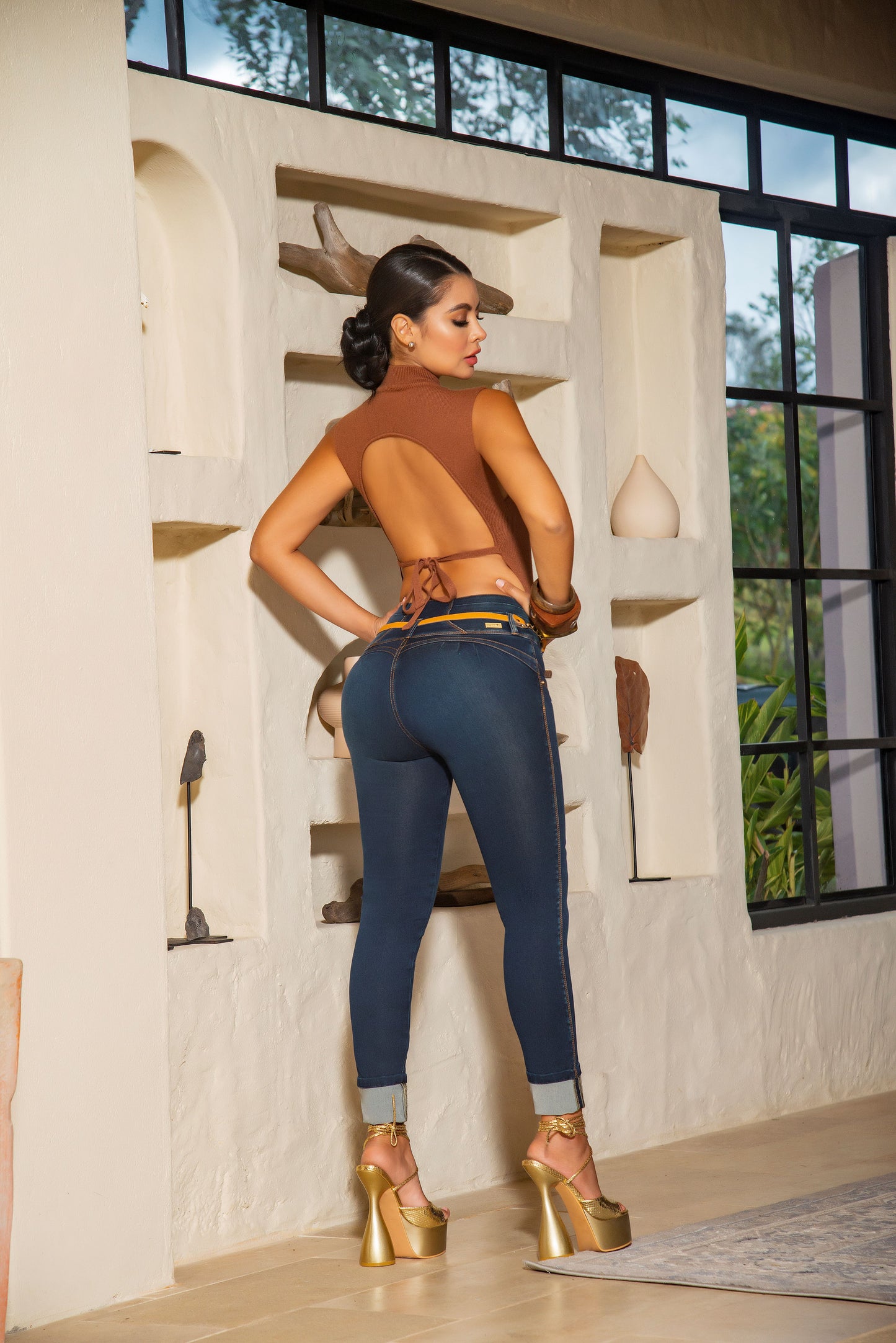 Jean Pretina Alta Control Abdomen - Bota Tubo Para Doblar Ref 1407