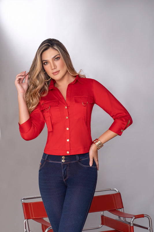 Blusa Popelina Roja Ref A-640