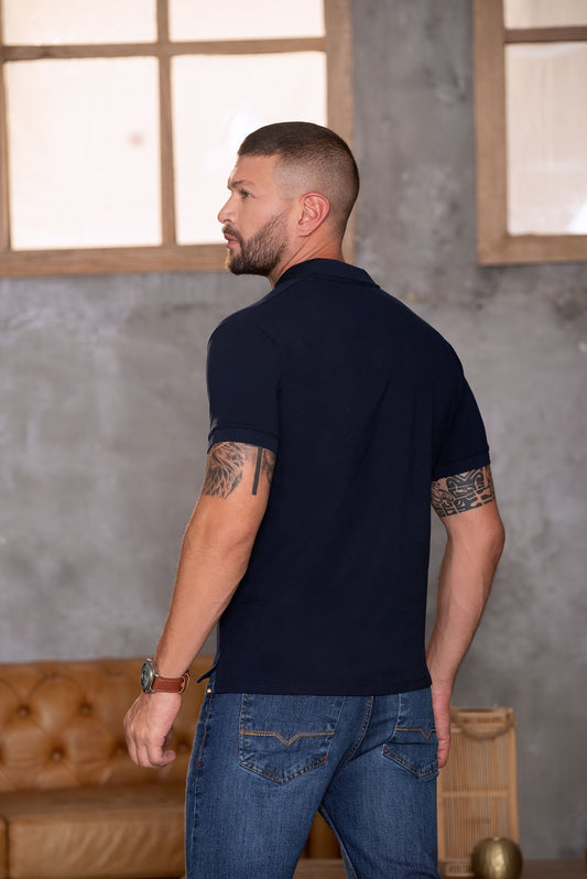 Camisa Hombre Azul Pique Premium Ref B-606