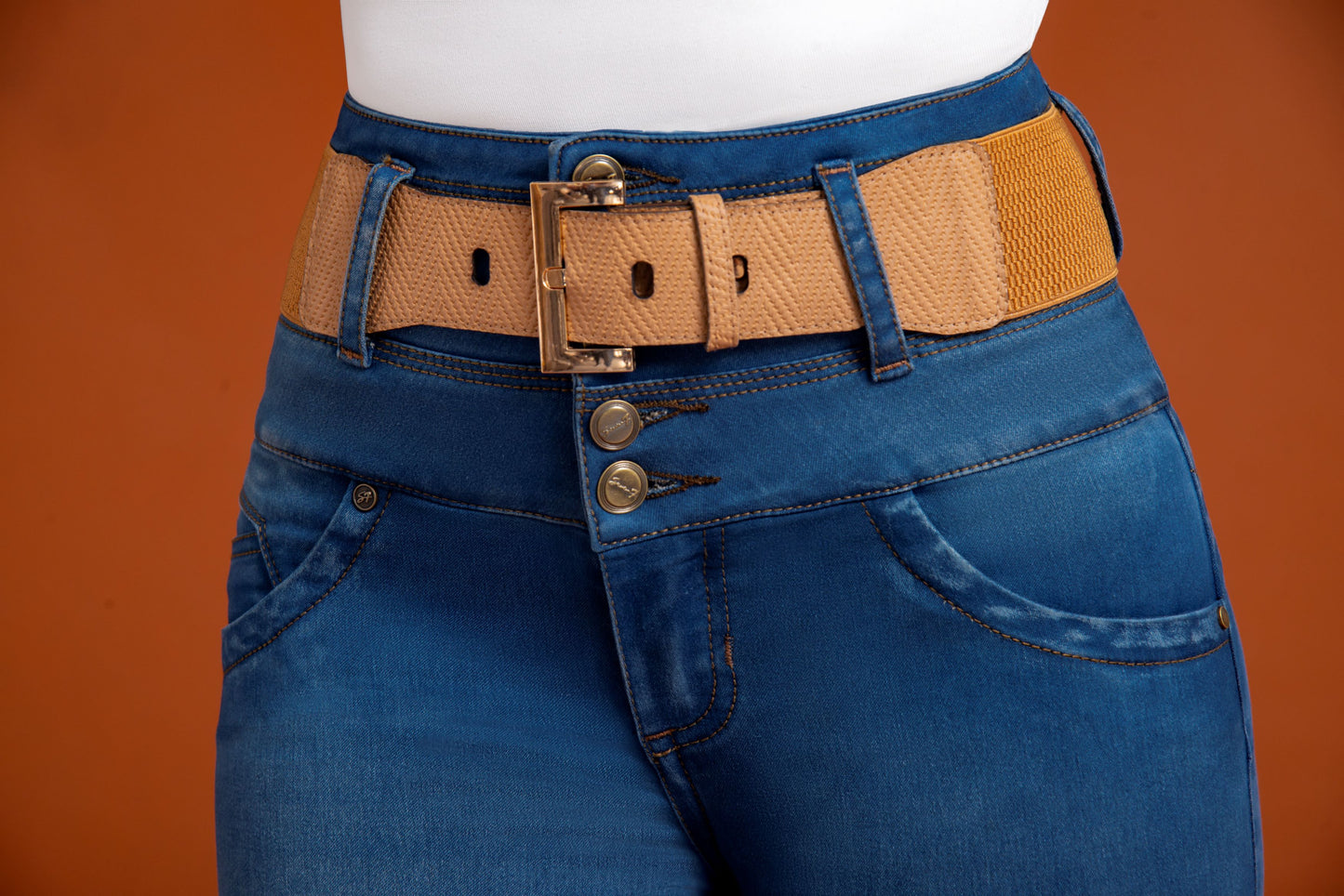 Jean Pretina Super Alta Control Abdomen - Bota Tubo Para Doblar Ref 1515