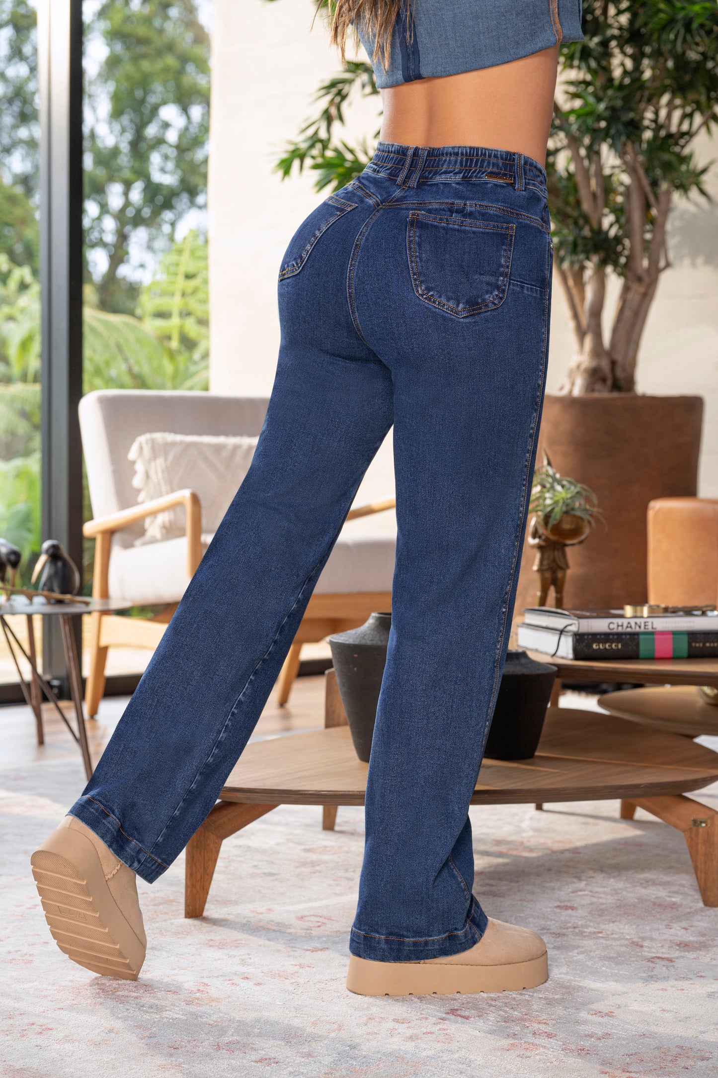 Jean Wide Leg Indigo Licrado Pretina Encauchada Ref 2043