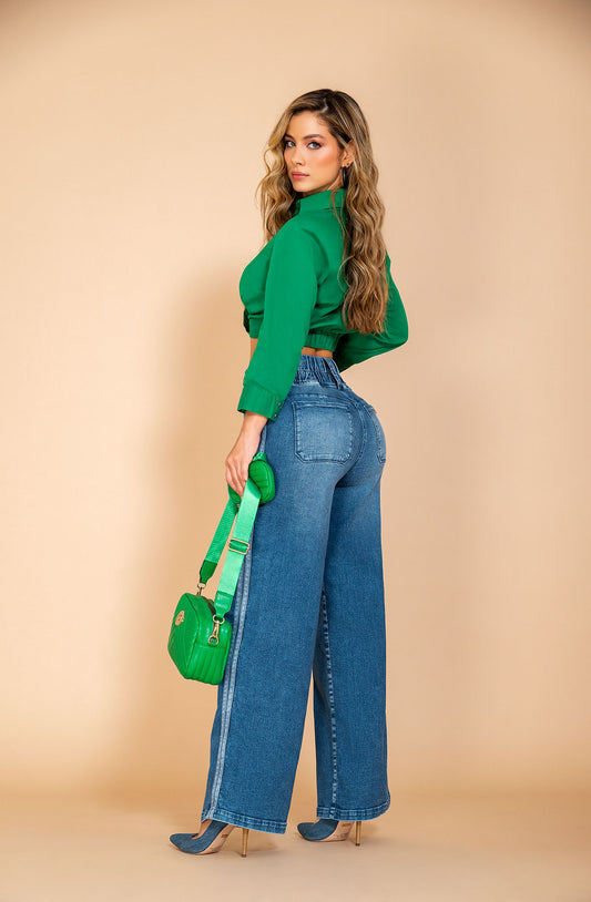 Jean Tiro Alto 1 Botón - Bota Palazzo Ref 1636