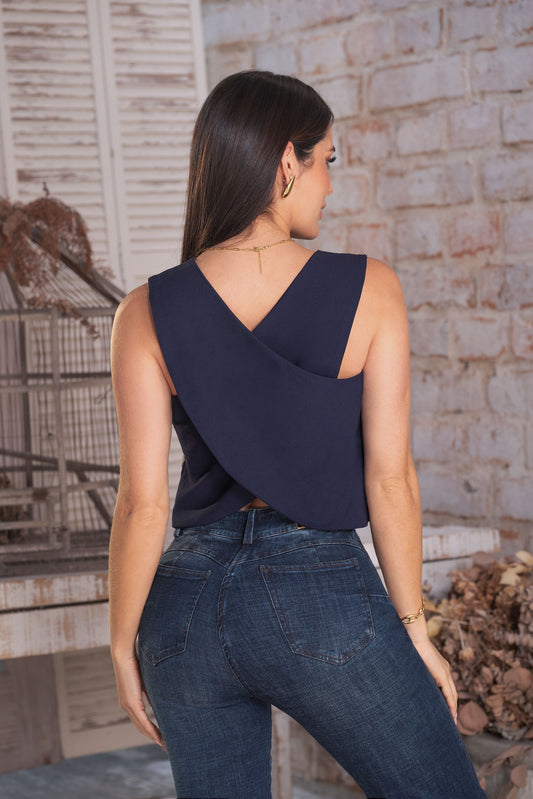 Chaleco bordado azul Ref A-695