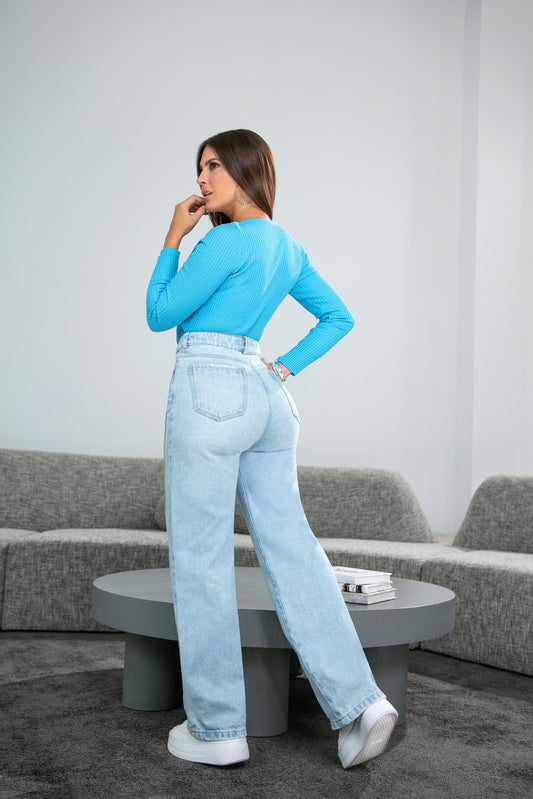 Jean Ochentero Wide Leg-Índigo Rígido-Bota Flare Nueva Silueta Confort Ref 1839