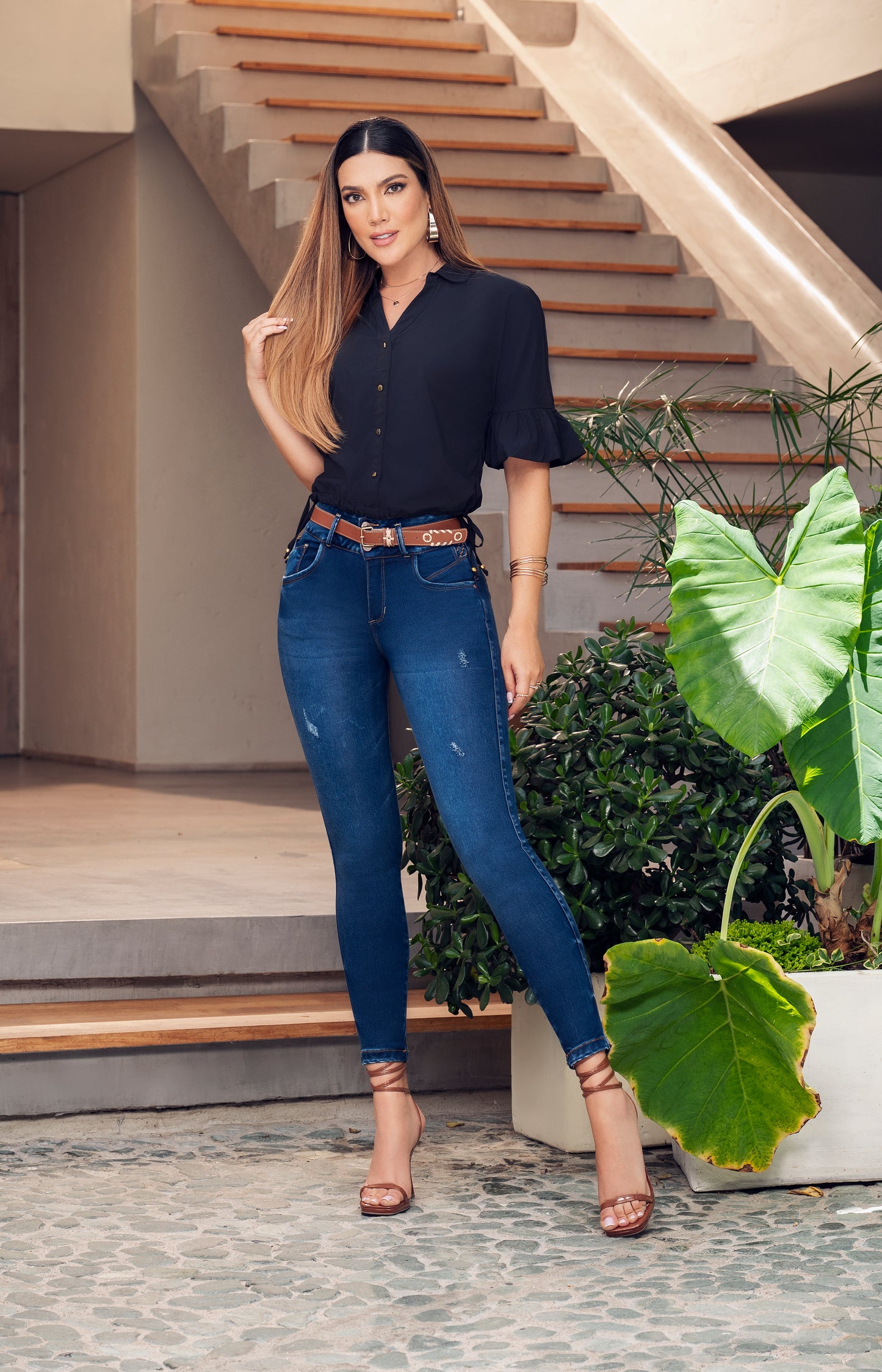 Jeans Fazined Ochentero 2 Botones Azul Oscuro Ref 1532