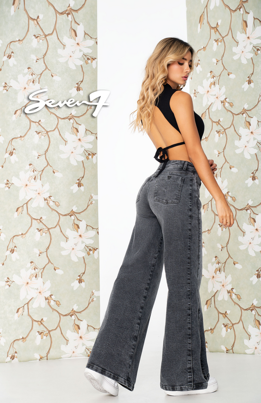 Jean Tiro Alto 1 Botón - Bota Palazzo - Gris Medio Ref 1711