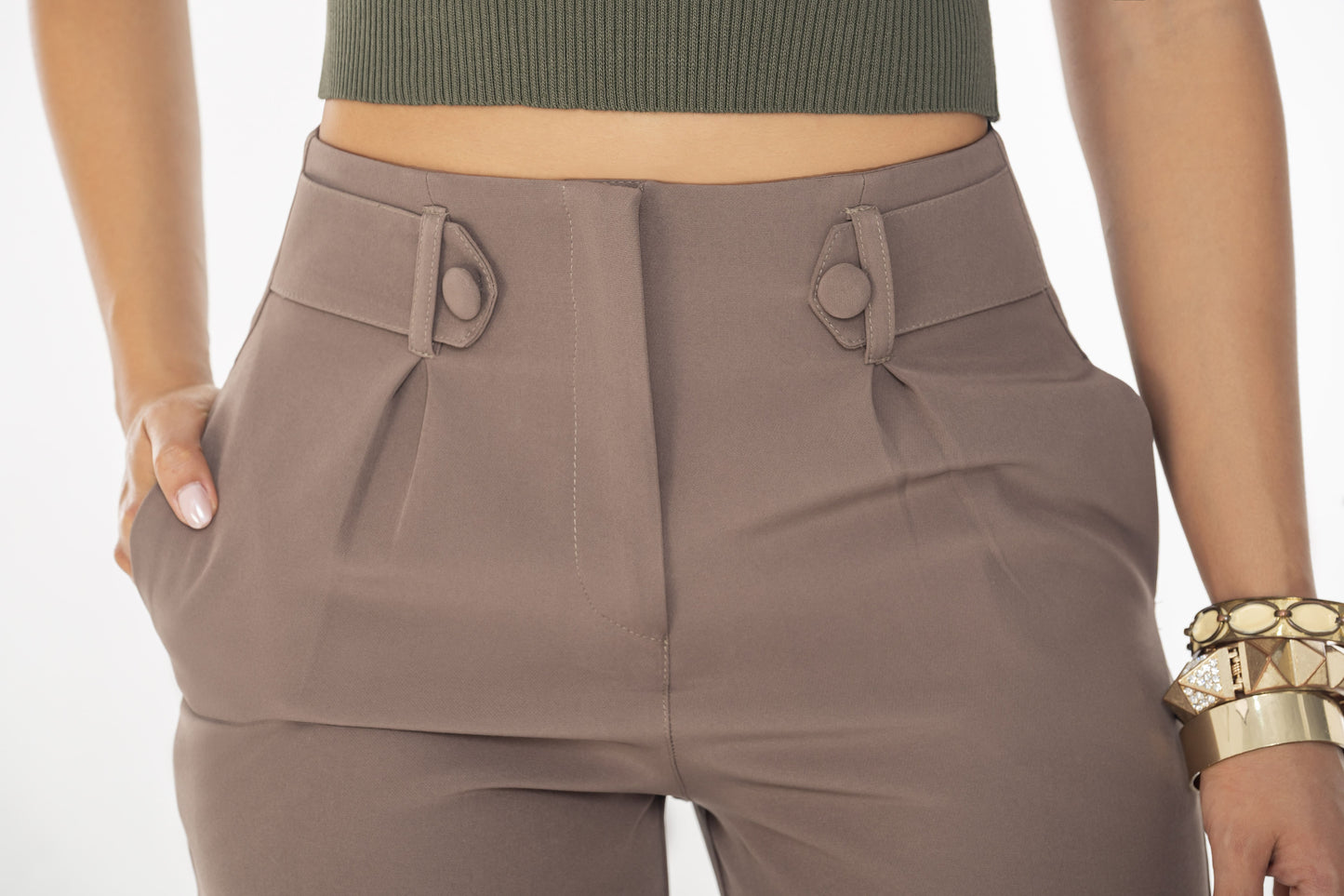 Pantalon Pretina 1 Botón - Bota Palazzo - Mocca Ref R-036