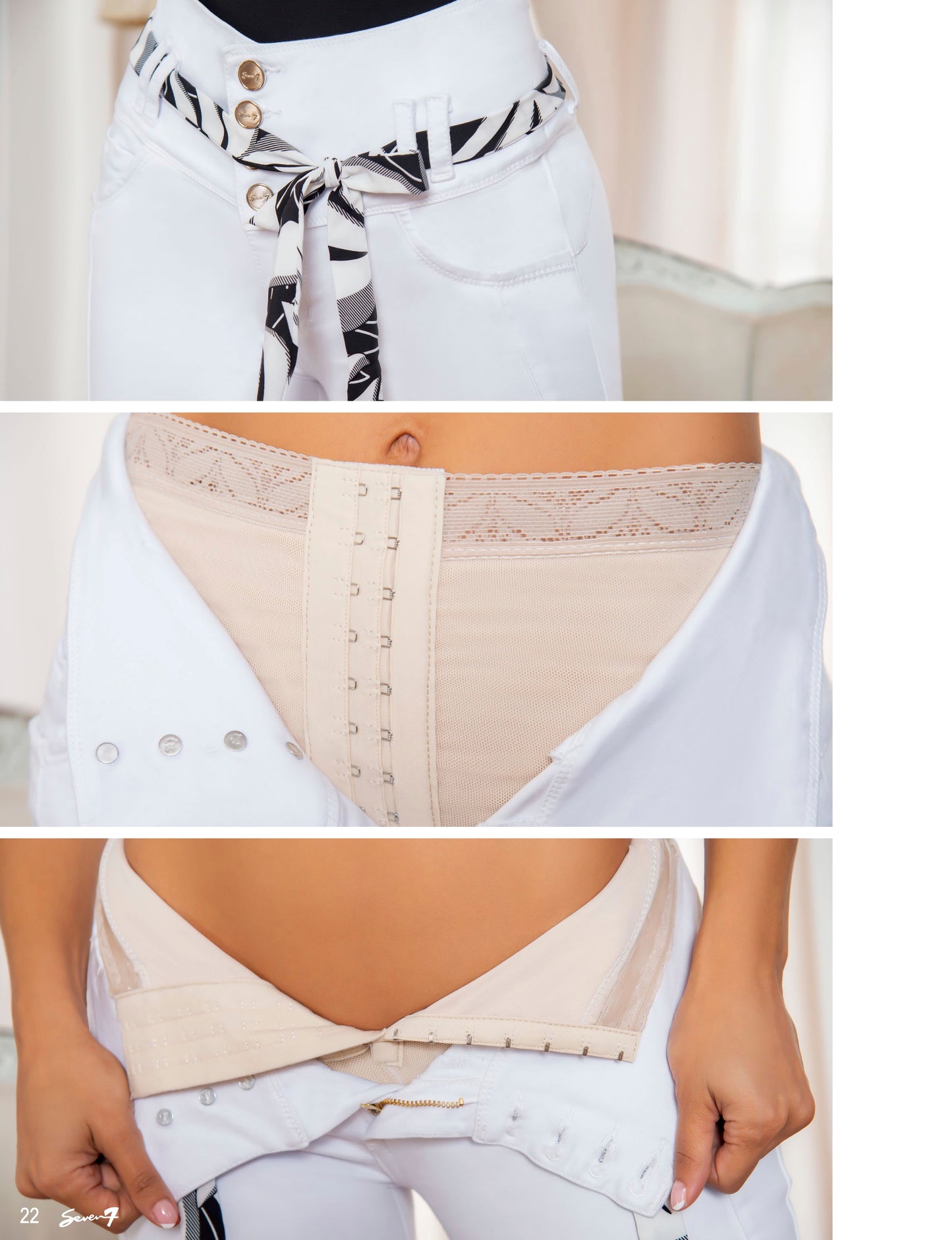 Jean Pretina Alta Con Faja - Bota Campana - Blanco Ref 1342