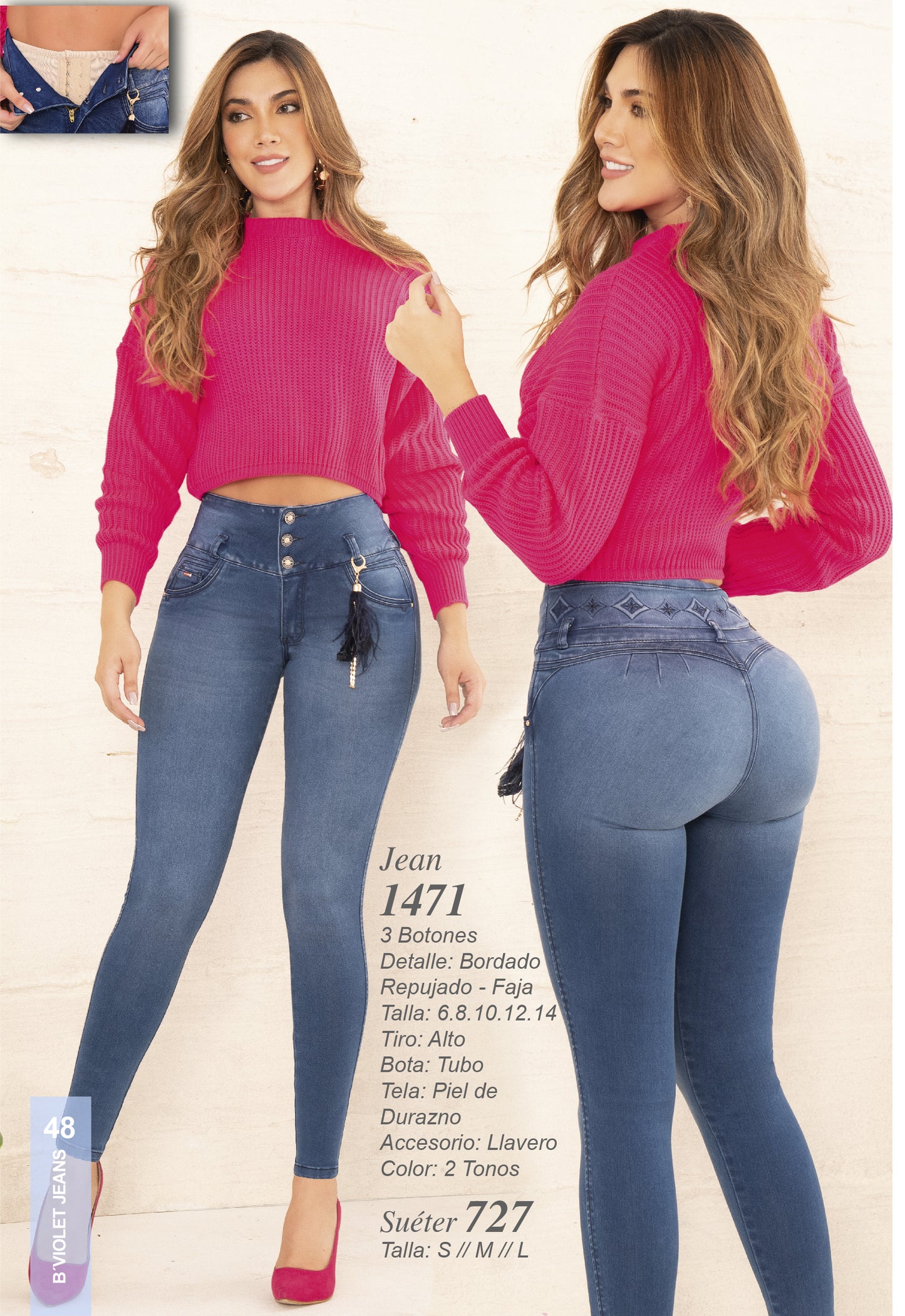 Jeans B´violet Azul Faja Interna Ref 1471
