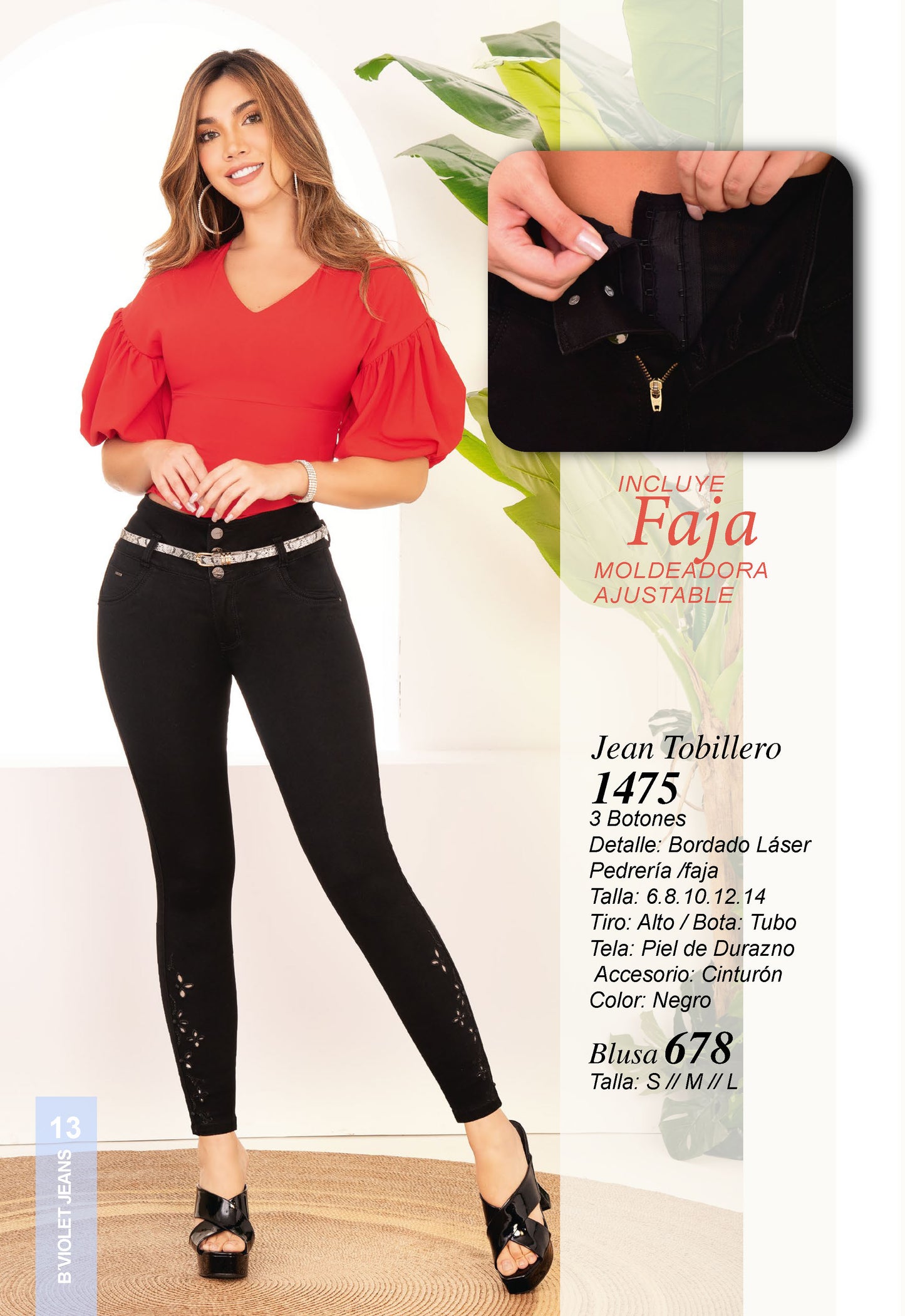 Jeans B´violet Negro Faja Interna Ref 1475
