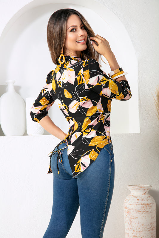 Blusa Estampada Negra - Mostaza Ref A-335