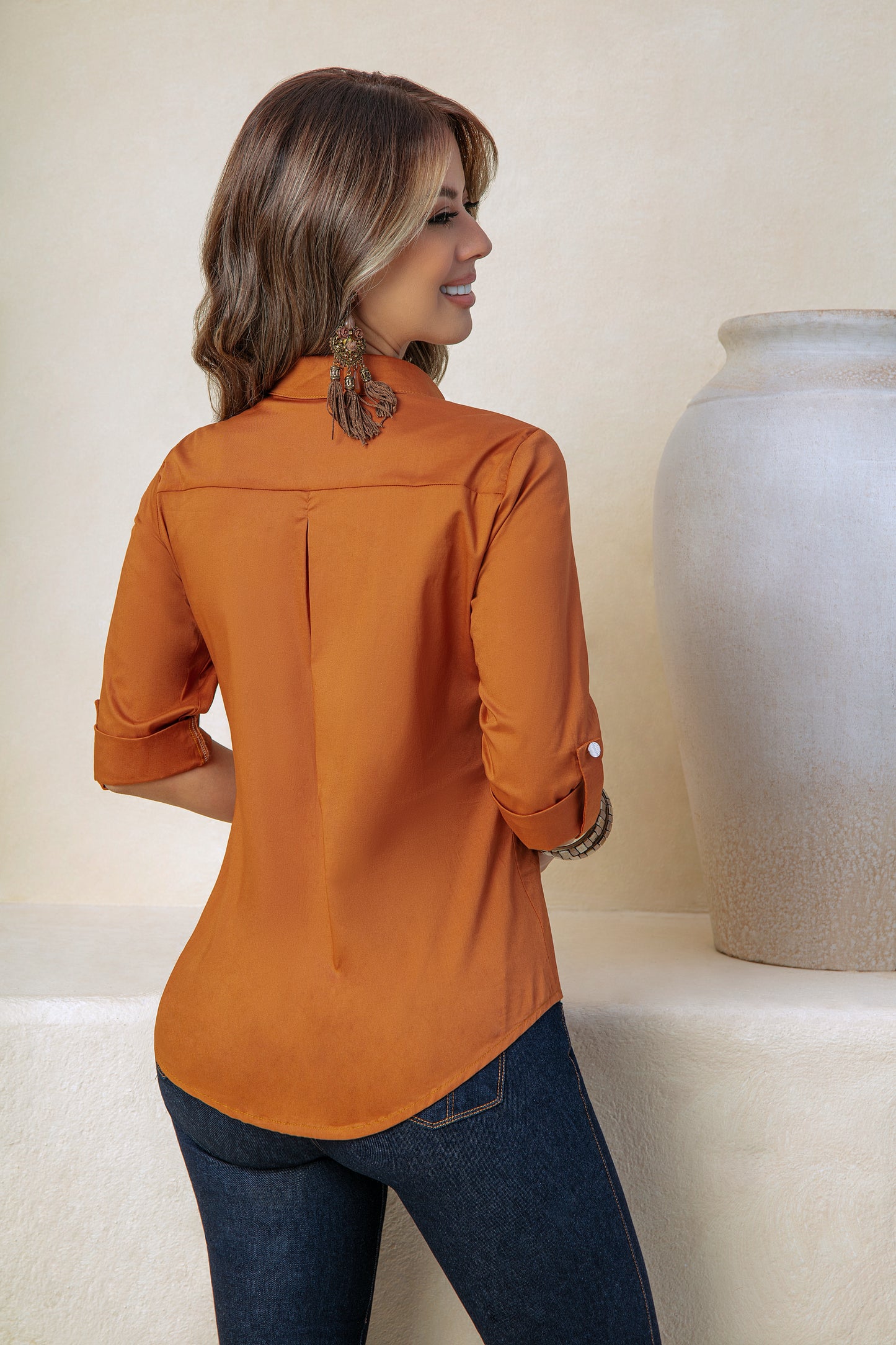 Blusa Cargo Terracota Popelina Licrada  Ref A-392